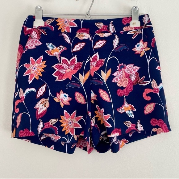 LOFT Pants - LOFT Floral Mid-Rise Shorts | Blue & Pink | Flowy Summer Statement